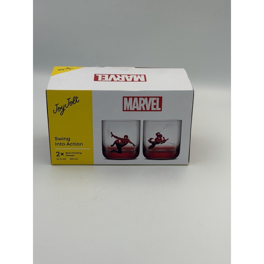 Marvel Spider-Man JoyJolt Swing Into Action Glasses Set of 2 10oz Rocks Open Box